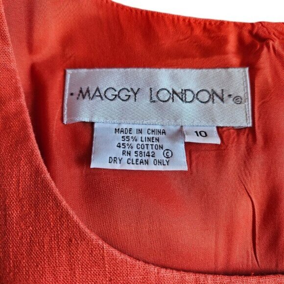 Maggy London Orange Embroidered Linen/Cotton Sleeveless Maxi Dress Vest Size 10 - Picture 12 of 15